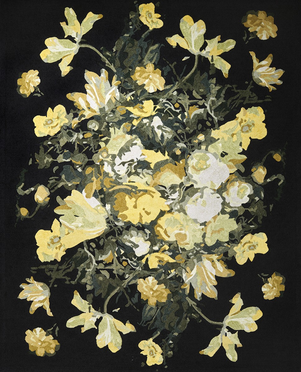 black and yellow peony flower rug full bloom floral