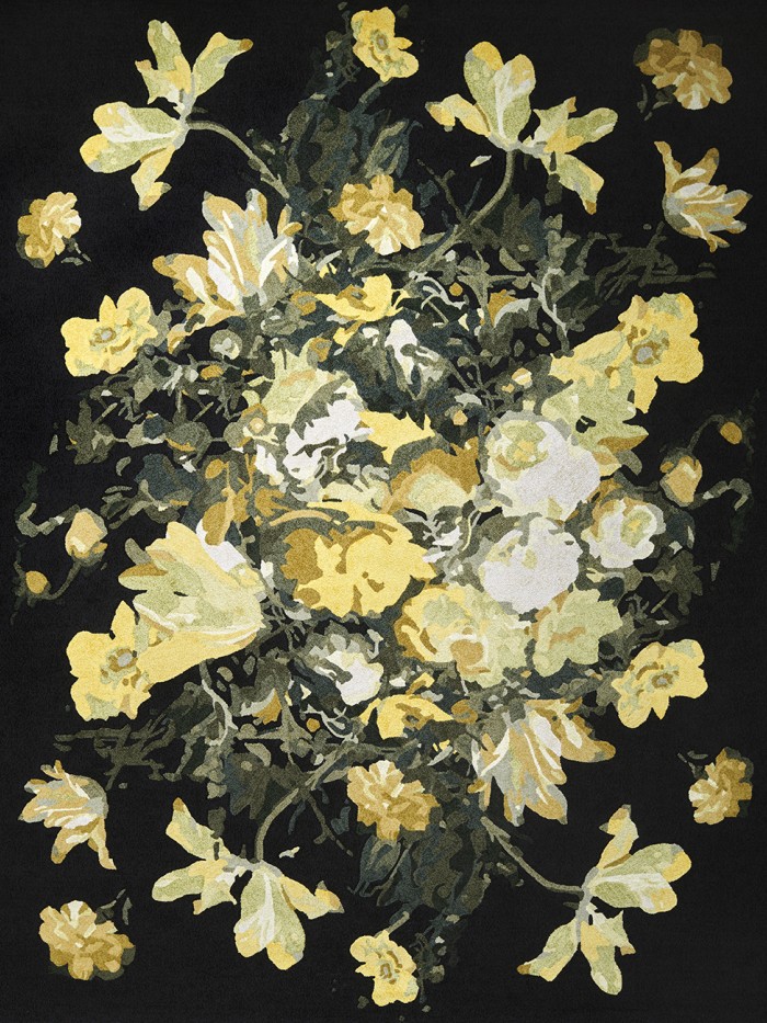 black and yellow peony flower rug full bloom floral
